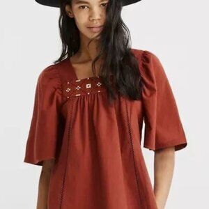 Madewell Terracotta Embroidered Blouse